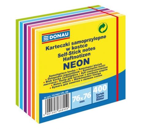 Bloček Donau, 76 x 76 mm, 6 neonových farieb, 400 lístkov