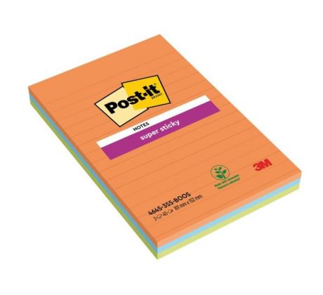 Samolepiaci bloček Post-it Super Sticky BOOST, linajkové, 101 mm x 152 mm, 45l , 3 bločky