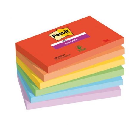 Samolepiaci bloček Post-it Super Sticky PLAYFUL, veľkosť 76x127 mm, 6 bločkov po 90 lístkov