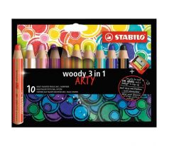 Farbičky STABILO woody 3 in1 10ks so strúhadlom `ARTY`