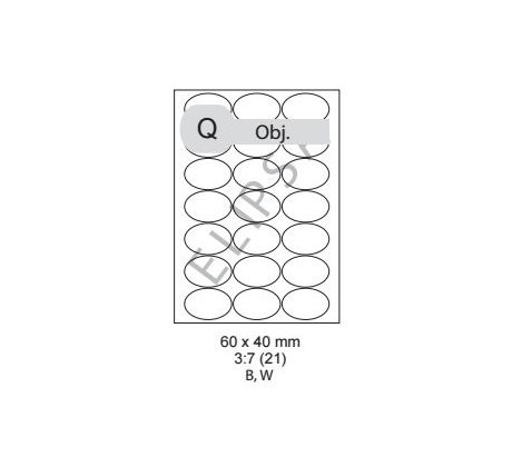 etikety samolepiace ELIPSA - 60 x 40 mm 3:7 univerzálne biele 21ks/A4 (100 listov A4/bal.) (ECO-060400)