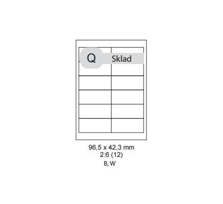 etikety ECODATA Samolepiace 96,5 x 42,3mm univerzálne biele 12ks/A4 (100 listov A4/bal.) (ECO-0965423)