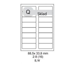 etikety ECODATA Samolepiace 88,5 x 33,8mm univerzálne biele 16ks/A4 (100 listov A4/bal.) (ECO-08803300)