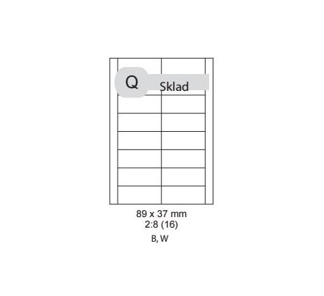 etikety ECODATA Samolepiace 89 x 37mm univerzálne biele 16ks/A4 (100 listov A4/bal.) (ECO-08903700)
