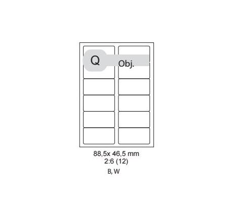 etikety ECODATA Samolepiace 88,5 x 46,5mm univerzálne biele 12ks/A4 (100 listov A4/bal.) (ECO-08804600)