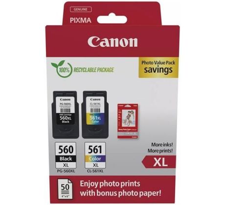 kazeta CANON PG-560 XL black + CL-561 XL color TS5350/TS5351/TS5352/TS5353 + GP501 10x15 (3712C008)