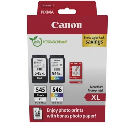 kazeta CANON PG-545 XL black + CL-546 XL color MG2450/MG2550 + GP501 10x15 (8286B011)