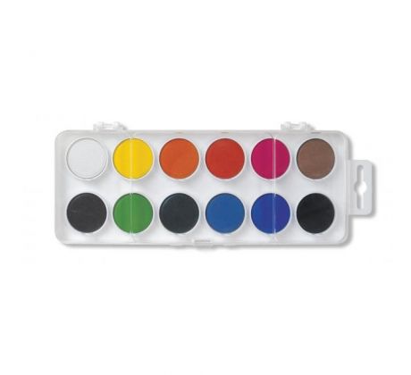 Školské vodové farby, 22.5mm, 12 farieb