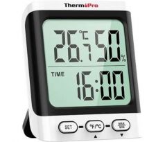 izbový teplomer a vlhkomer ThermoPro TP152 s hodinami a veľkým 3,3" LCD displejom (TP-152)
