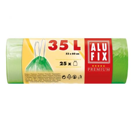 Vrecia na odpadky zaťahovacie 35 l / 25 ks, 14mic., 53 x 60 cm, zelené, HDPE