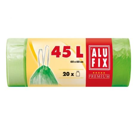Vrecia na odpadky zaťahovacie, 45 l / 20 ks, 14mic., 60 x 60 cm, zelené, HDPE