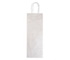 Papierová taška na víno 140x80x390,mm strieborná, krútené ušká vo farbe