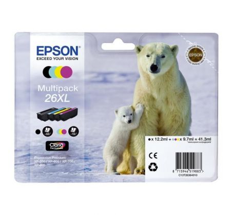 Atramentová náplň Epson C13T263640 CMYK multipack 26XL Claria pre XP-600/700 (3x9,7/12,2ml)