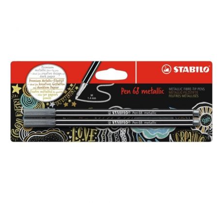 Popisovač STABILO Pen 68 2ks v blistri metalic strieborná
