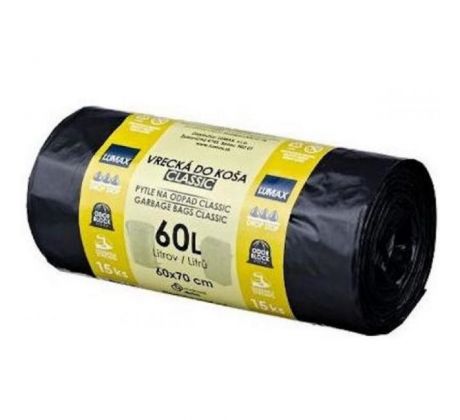 Vrecia zaväzovacie 60 ℓ LDPE 28 mic. 60 x 70 cm, čierne (15 ks)