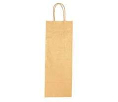 Papierová taška na víno 140x80x390,mm zlatá, krútené ušká vo farbe