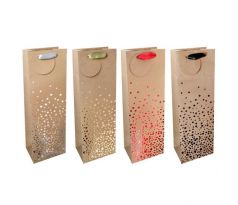 Papierová taška na víno 120x360mm KRAFT textilné ušká vo farbe tašky mix 4 motívov bez možnosti výberu Bublinky
