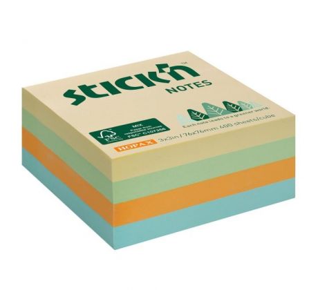 Samolepiaci bloček Stick'n Hopax 76x76mm lúčny mix pastelových farieb 400 lístkov