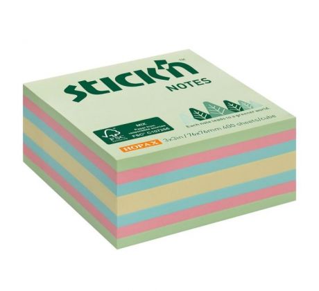 Samolepiaci bloček, 76x76 mm, lesný mix pastelových farieb, 400 lístkov