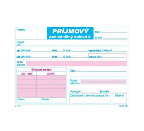 Príjmový pokladničný doklad 2xDPH, A6, 100 listov