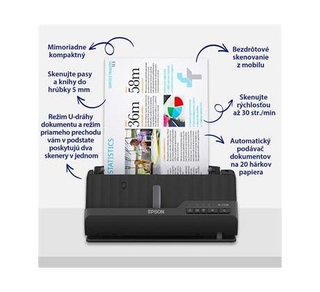skener EPSON WorkForceES-C320W, A4, ADF, DUPLEX, USB, Wi-Fi (B11B270401)