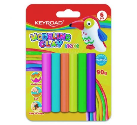 Plastelína KEYROAD neónová, blister 6 ks, mix farieb