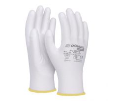 Rukavice pletené, polomáčané DONAU SAFETY PU kat. II biele veľ. 9