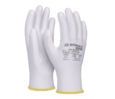 Rukavice pletené, polomáčané DONAU SAFETY PU kat. II biele veľ. 10
