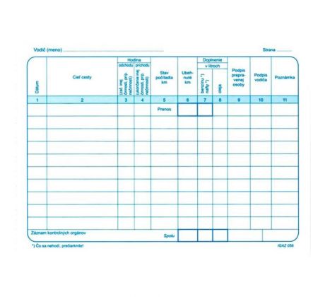 Záznam o prevádzke mot.vozidla osob.dopravy A5 blok 60 list