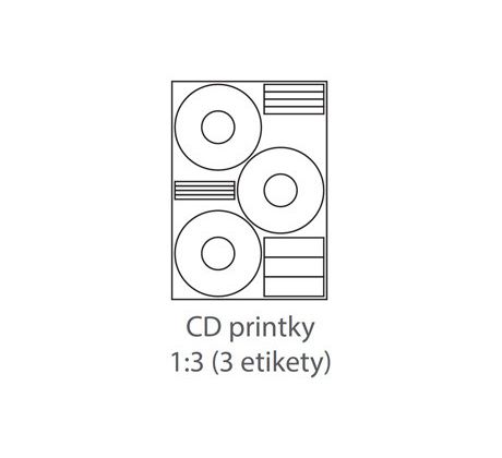 etikety ECODATA Samolepiace 3xCD-KRUH univerzálne biele 3ks/A4 (100 listov A4/bal.) (ECO-3CD-KRUH-100)