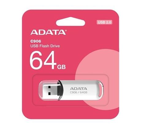USB kľúč ADATA Classic Series C906 64GB USB 2.0 snap-on cap design, biely (AC906-64G-RWH)