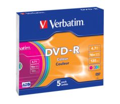 DVD-R VERBATIM Colour 4,7GB 16X Slim box 5ks/bal. (43557)