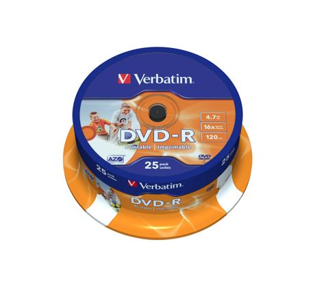 DVD-R VERBATIM Printable 4,7GB 16X 25ks/cake*AZO (43538)