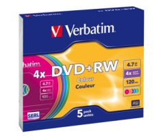 DVD+RW VERBATIM Colour 4,7GB 4X Slim box 5ks/bal. (43297)