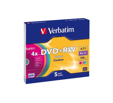 DVD+RW VERBATIM Colour 4,7GB 4X Slim box 5ks/bal. (43297)