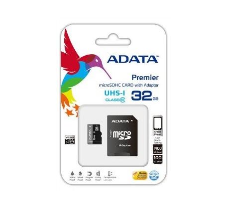 Pamäťová karta ADATA Premier micro SDHC karta 32GB UHS-I U1 Class 10 + adaptér (AUSDH32GUICL10-RA1)