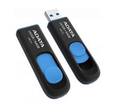 USB kľúč ADATA DashDrive™ Series UV128 64GB USB 3.0 flashdisk, výsuvný, čierny+modrý (AUV128-64G-RBE)