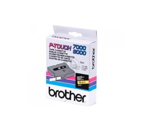 páska BROTHER TX611 čierne písmo, žltá páska Tape (6mm) (TX611)