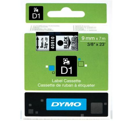 páska DYMO 40910 D1 Black On Transparent Tape (9mm) (S0720670)