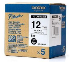 páska BROTHER HGe131 čierne písmo, transparetná páska HQ Tape (12mm) (5 ks) (HGE131V5)