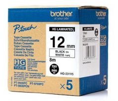 páska BROTHER HGe231 čierne písmo, biela páska HQ Tape (12mm) (5 ks) (HGE231V5)