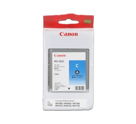 kazeta CANON PFI-102C cyan iPF 500/510/600/605/610/650/655/700/710/720/750/755/760/765, LP 17/24 (130 ml) (0896B001)