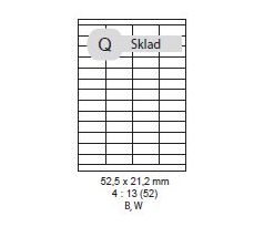 etikety Samolepiace 52,5x21,2 univerzálne biele 52ks/A4 (100 listov A4/bal.) (ECO-05202152)