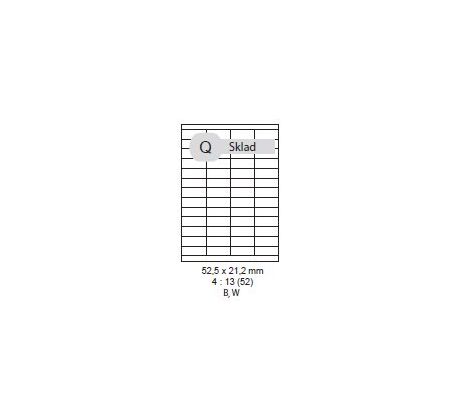 etikety Samolepiace 52,5x21,2 univerzálne biele 52ks/A4 (100 listov A4/bal.) (ECO-05202152)