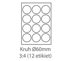 etikety ECODATA Samolepiace KRUH-60mm univerzálne biele 12ks/A4 (100 listov A4/bal.) (ECO-060060KR)
