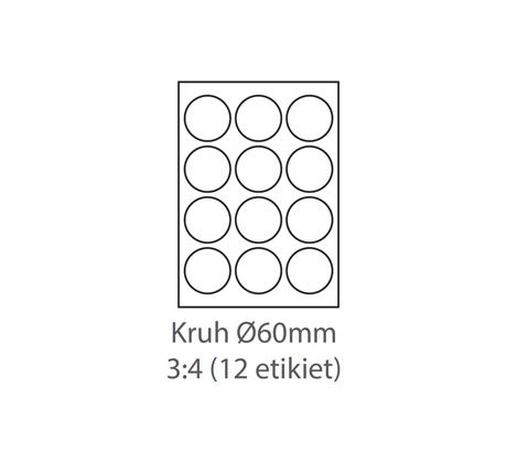etikety ECODATA Samolepiace KRUH-60mm univerzálne biele 12ks/A4 (100 listov A4/bal.) (ECO-060060KR)