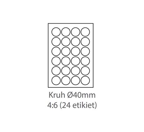 etikety samolepiace KRUH-40mm univerzálne biele 24ks/A4 (100 listov A4/bal.) (ECO-040040KR)