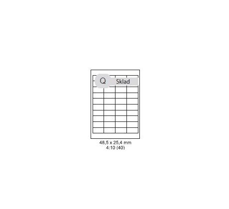 etikety Samolepiace 48,5x25,4 univerzálne biele 40ks/A4 (100 listov A4/bal.) (ECO-04802540)